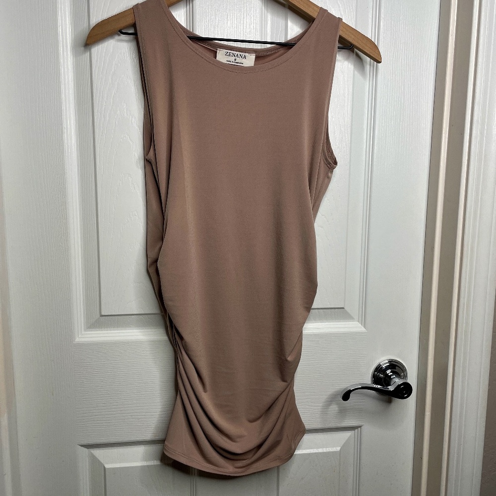 Tan Colored Ruching Tank Top, Zenana,